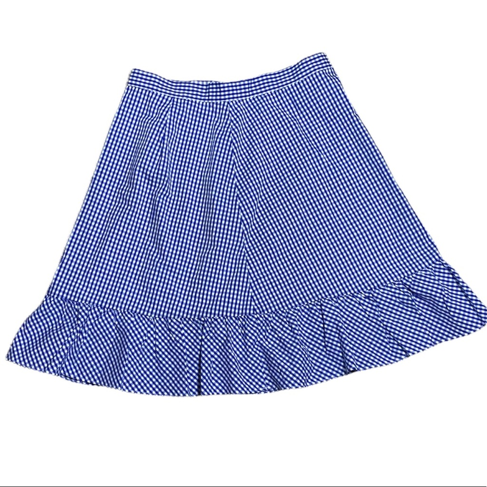 The Limited 2P Blue Gingham Flounce Hem Mini Skirt Coquette Preppy